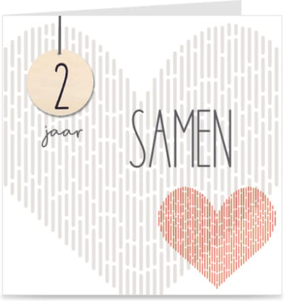 2 JAAR SAMEN | kaart / wenskaart met envelop | voor stel / relatie / partner