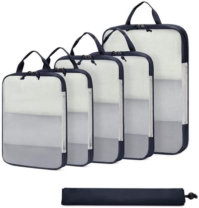 Zeynomax - Compressie Verpakking Kubussen - Reisbagage Organizers - Bespaar Ruimte - Donker Blauw - Kofferorganizer Set - Ideaal Voor Reizen - 6 Stuks