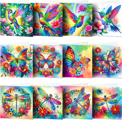 Kaarten - 58 - Vogels / Vlinders / Libelles - Diamond painting - compleet pakket - Diamond painting by Wietske