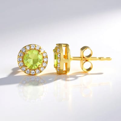 Cavill - Zilveren Oorstekers Verguld 925 Sterling - Madagaskar Sfeenkristallen 0,908 ct & 32 Pavé Zirkonia 1,212 ct - Elegante Ronde Oorbellen 8 mm