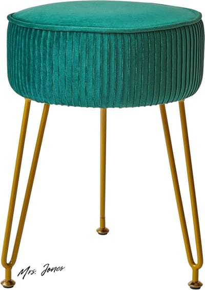 Mrs. Jones Ronde fluwelen voetensteun kruk Ottoman make-up ijdelheidspak - groene fluwelen kleedtafel zitpoef bankkruk met gouden stalen poten - maat L/G-30L .