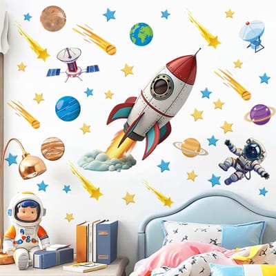 Dailygoods- Muursticker Ruimte Raket - Muurdecoratie Kinderen - Muurstickers Astronaut - Muurstickers Planeten - Verwijderbaar Vinyl - Decoratie Slaapkamer