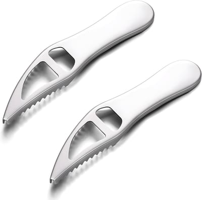 VHV - Visschubben verwijderaar - Ontschubber - Vis schraper - Set van 2 - RVS - Roestvrij staal - Met flesopener - Voor in de keuken en vissers - 17.4cm - Zilver