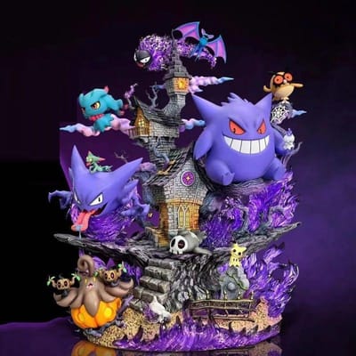 32cm/12.6in Ainme Pokemon Figuur Gengar Evolutie Familie emmer Actiefiguren Pvc Beeld Collectie Model Speelgoed Cadeaus blue