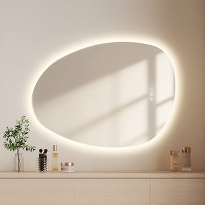 EMKE Spiegel met LED Verlichting - Anti Condens - 3 Lichtkleuren - Dimbaar - Organische Vorm - Badkamerspiegel