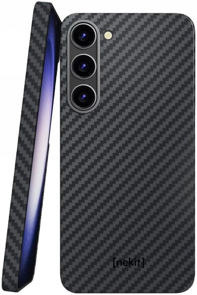 NEKIT Fiber Hoesje Geschikt voor Samsung Galaxy S23 - Compatibel met MagSafe - High-tech Kevlar Aramidevezels 1500D - Back Cover Ultra Dun - Grijs/Zwart