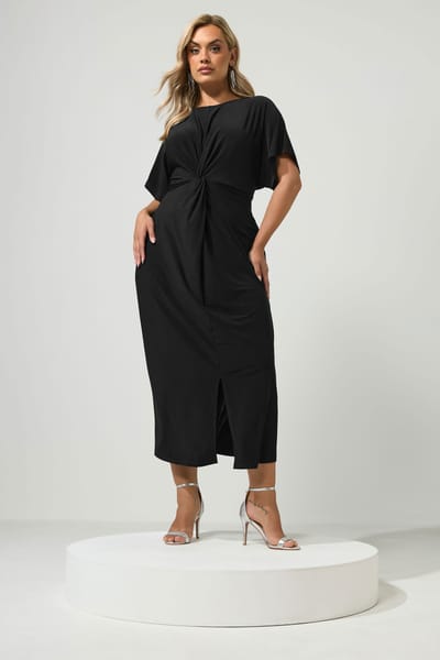 Yours London Zwarte Jurk Met Knoop Aan De Voorkant Size 40