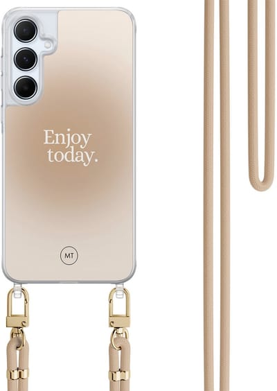 Hoesje met koord geschikt voor Samsung Galaxy A35 5G - Enjoy today - Inclusief Beige koord - Crossbody beschermhoes - Transparant, Multi - Mooie Telefoonhoesjes