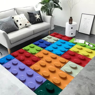 Jouet Blocs de Construction Géométriques Colorés Tapis d'Entrée Lavable Antidérapant Tapis de Zone Salon Canapé Chaises Cuisine Bienvenue 50X80CM