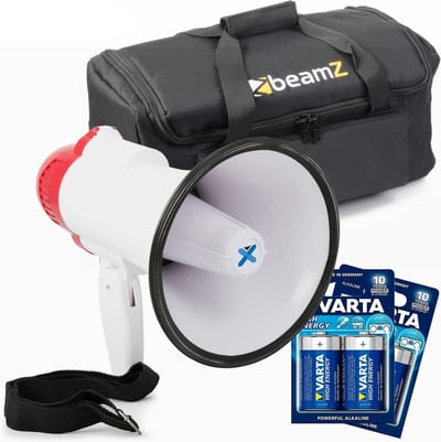 Megafoon met sirene - Vonyx MEG020 - 20 Watt - 700 meter bereik - Incl. polsband, tas en batterijen