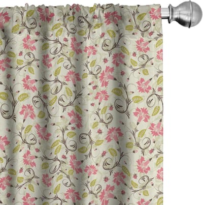 ABAKUHAUS lieveheersbeestjes gordijnen – 2x75x175 cm – microvezel – lichtgroen/roze