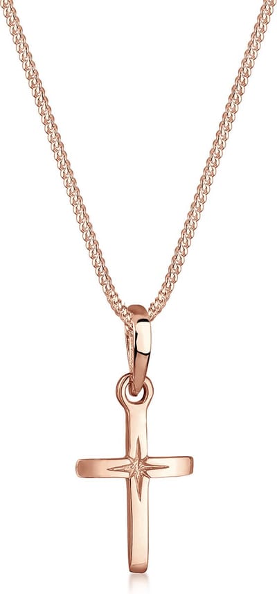 Elli - Halsketting - Dames Kruis Hanger met Ster Gravure Filigraan in 925 Sterling Zilver - Dames