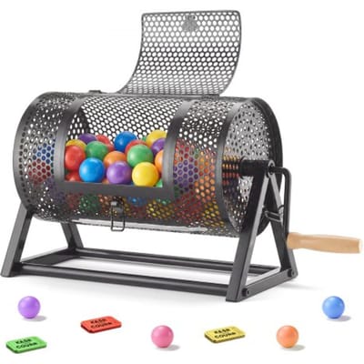 VEVOR Lottrommel, 295xø167mm, Lottrommel met Een Capaciteit van 2500 Loten of 100 Lotballen, Lottrommel met Slinger en Driehoekige Standaard, voor Evenementen en Feesten, Zwart