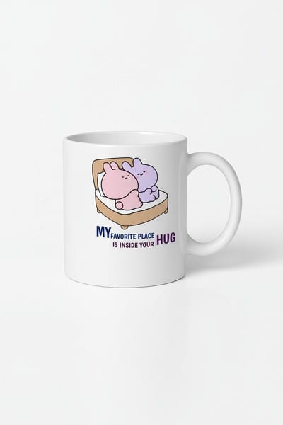 Lieve Konijntjes Mok – 'My Favorite Place Is Inside Your Hug' – Romantisch Cadeau Liefde