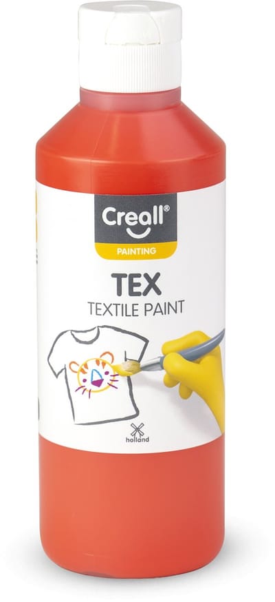 Creall Tex - Textiel- & Stoffenverf - Oranje - 250ml - Machine wasbaar na fixatie - Voor T-shirts, jeans, schoenen, stoffen tassen, meubels en auto-interieurs/hemelbekleding - Gemaakt in NL - Glutenvrij