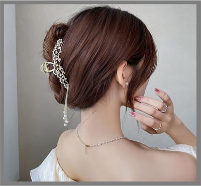 Grote Luxe Haarklauw Clip voor Dik Haar - Parelmoer Stijl & Antislip Metalen Griff
