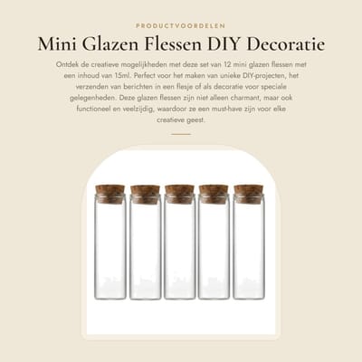 Dailygoods- Glazen Flesjes 12 Stuks - 15ml Mini Flesjes - Glazen Flesjes met Kurk - DIY Decoratie - Geschikt voor Feestjes - Hoogwaardige Glaskwaliteit - Miniatuurflesjes