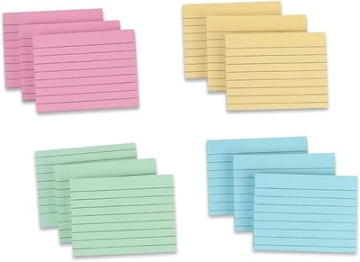 Indexkaarten, 76 x 101 mm, verdikte indexkaarten, gekleurde studiekaarten, woordenkaarten, indexkaarten, beschrijfbaar, gelinieerd, voor school, kantoor, thuis (4 kleuren, 300