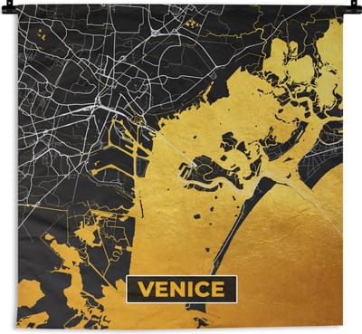Wandkleed - Wanddoek - Kaart - Venetië - Goud - Plattegrond - Stadskaart - 180x180 cm - Wandtapijt
