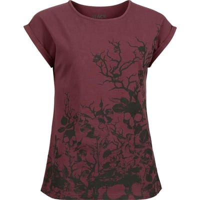 Black Premium by EMP Bordeauxrood T-shirt met print op voor- en achterkant en opgerolde mouwen - Dames - S