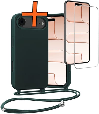 Hoesje Geschikt voor iPhone Air Hoes Met Telefoonketting Met Screenprotector - Backcover Geschikt voor iPhone Air Case Met Koord - Donkergroen