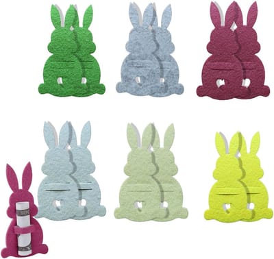 Set van 12 Vilt Paashazen - Creatieve Geldverpakking voor Pasen - Ideaal voor Decoratie en Cadeaus - 12 cm - Meerkleurig en Uniek Geschenkidee