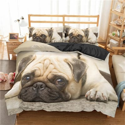 Ensemble de Literie Chien Carlin Adorable Animal Imprimé 3D Couette de Luxe Housse de Couette Décor Textile Maison Taille Simple Double Queen King EU single(135x200cm)