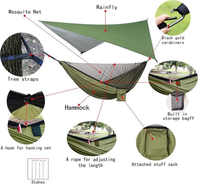 Complete Hangmat Set met Muggennet en Regendak voor Buiten en Camping