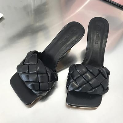 Sexy Slippers Dames Middenhoge Hakken Sandalen Merk Pumps Zomer Nieuwe Trend Mode Slides Vierkante Neus Schoenen Casual Dames Slippers 41 zwart