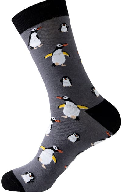 Heren sokken - grijs - zwart - leuke print pinguin - 40-46 - cadeau - voor hem - Kerst cadeau - vaderdag cadeau - verjaardagscadeau - geschenk - zakelijke geschenken
