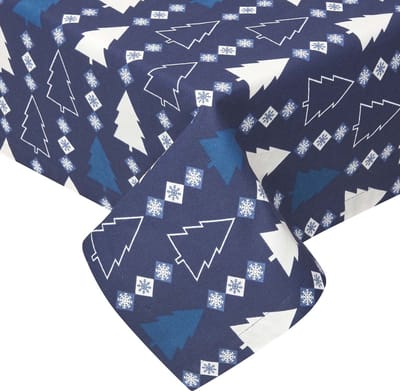 Homescapes Kersttafelkleed Winterland, blauw, 100% katoen, 137x137cm