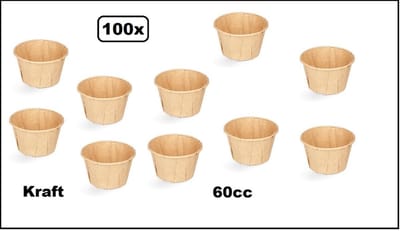 100x Bio sausbakje souffle kraft 60cc - papier composteerbaar saus mayonaise ketchup mosterd bakje eten food