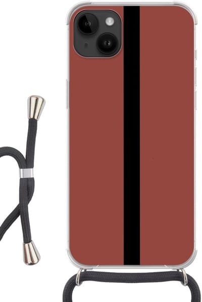 Telefoonhoesje Geschikt voor Apple Iphone 14 Max - Rood - Zwart - Streep - Minimalistisch - Siliconen - Crossbody - Backcover met Koord - Telefoonhoesje met koord - Hoesje met touw Telefoonhoesje