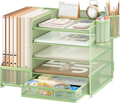Bureau Organizer - Documentenhouder - Kantoor Opbergen - Vijf Niveaus Lades - 36x12.7x25.5 cm - Groen