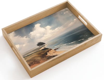 Dienblad hout 40x30 cm - Schootdienblad - Klif - Zee - Boom - Borrelplank rechthoek - Plateau dienbladen