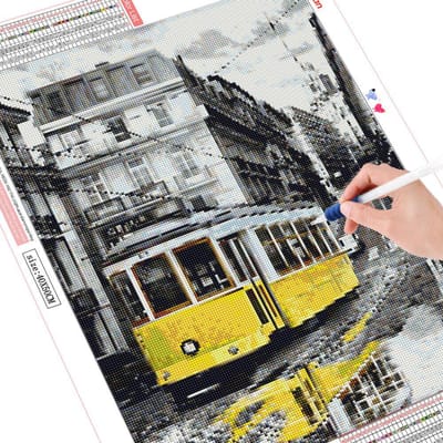 Accessoires de Peinture Diamant Bus Image Complète de Strass Mosaïque Décorations de Ville pour la Maison 20X30CM gray