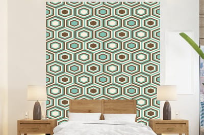 Behang - Fotobehang Retro - Honeycomb - Blauw - Bruin - Breedte 225 cm x hoogte 280 cm