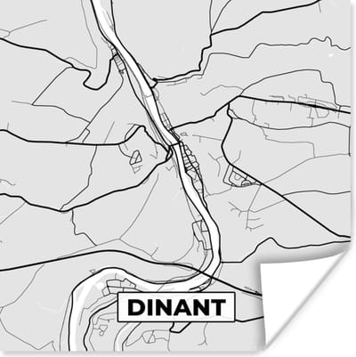 Poster Zwart Wit – België – Plattegrond – Stadskaart – Kaart – Dinant - 100x100 cm XXL