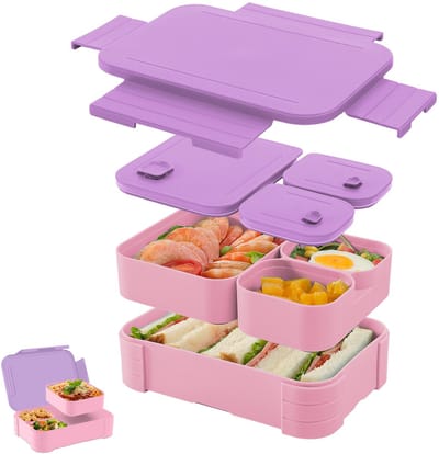 Peysaitr - Lunchbox - 1100 ml - met 3 compartimenten - lekvrij & BPA-vrij - magnetron- en vaatwasserbestendig - geweldige lunchbox voor school - werk - picknick en reizen - paars – 20x13.5x5.5 cm – 1 stuk