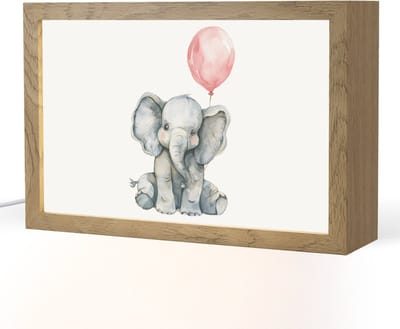 Nachtlampje 30x20 cm - Kinder lampje - Olifant - Baby dier - Roze ballon - Tafellamp kinderkamer - Slaapkamer lamp - Bedlamp kinderen - Kinderlampje stopcontact - Wandlamp babykamer - Nachtlampjes
