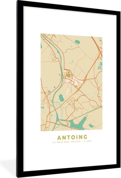 Fotolijst incl. Poster - Stadskaart - Kaart - Plattegrond - Vintage - Antoing - 80x120 cm - Posterlijst