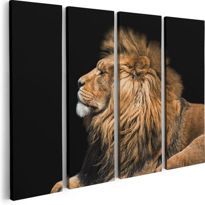 Artaza Canvas Schilderij Vierluik Leeuw - 80x60 - Foto Op Canvas - Canvas Print