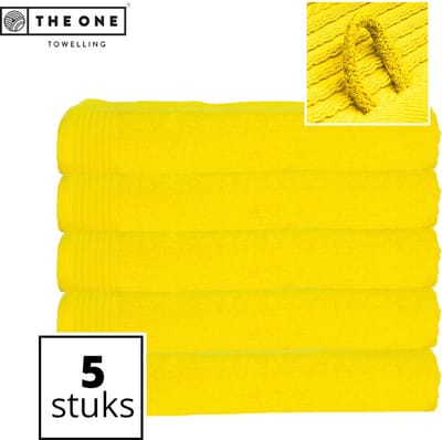 The One Towelling Classic Strandlakens - 100 x 180 cm - 5 Stuks - Voordeelverpakking - Hoge vochtopname - 100% Gekamd katoen - Geel