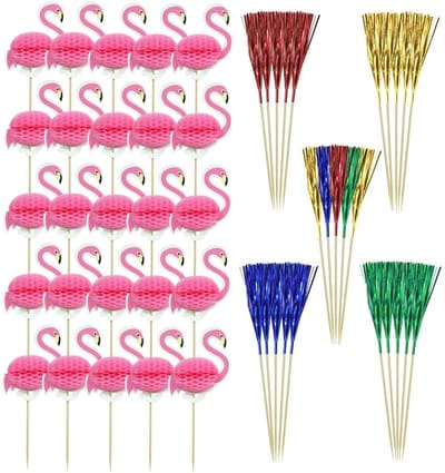 Dailygoods- Taartinzetstukken 50 stuks - Flamingo/kwastinzetstukken - Driedimensionale decoratie - Veelkleurig - Papier - Geschikt voor verjaardagstaarten - Taartdecoratie