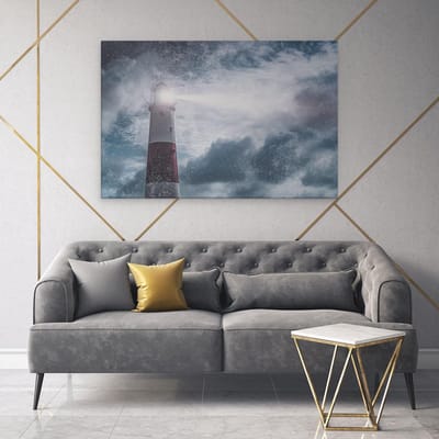 Artaza Canvas Schilderij Vuurtoren - 120x80 cm - Groot - Wanddecoratie Storm - Muurdecoratie Zee - Schilderijen Op Canvas Kust
