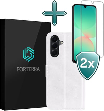 Hoesje Met 2x Screenprotector - Geschikt voor Samsung Galaxy A26 - Luxe Pasjeshouder - Flip Case - Bookcase Portemonee - Kunstleer Book Case - Flipcase Hoes - Book Cover - Walletcase - Portemonneehoes - Wit