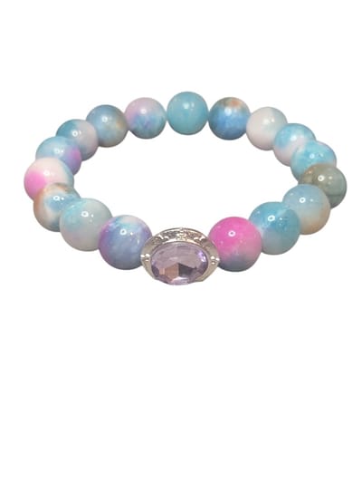 Gekleurde agaat armband met paarse bedel.