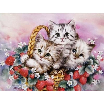 Mosaïque de diamant Trois chatons dans un panier Strass Point de croix Broderie diamant 20X30CM gray