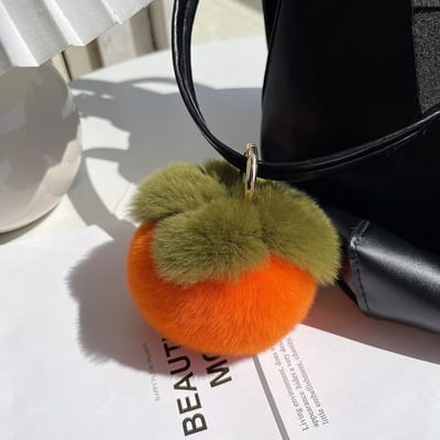Schattige Pluizige Kaki Sleutelhanger Voor Gepersonaliseerde Sleutels Accessoires Zachte Pluizige Fruit Sleutelhanger Tas Hanger Pluche Oranje Sleutelhanger brown