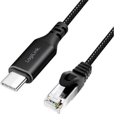 LogiLink USB 3.2 Gen 1 (USB 3.0) Adapterkabel [1x USB-C USB 3.2 (Gen 1) - 1x RJ45-stekker 8p8c] CU0412 2.00 m Met anti-kniktule, Folie afscherming,